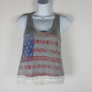 My Michelle Patriotic Flag Tank Top Women's S Crop Top Lace Trim